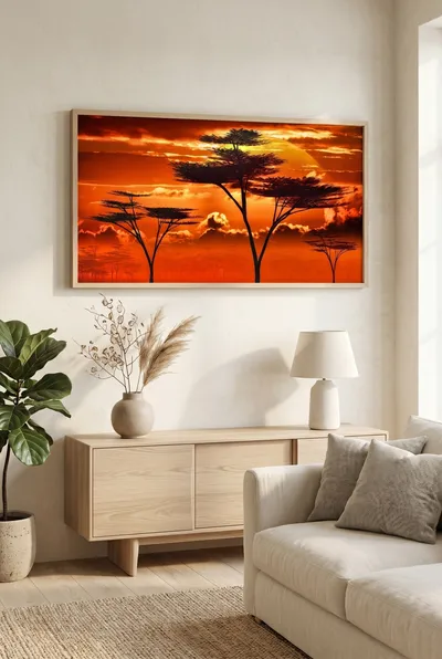 Raumansicht: Afrika Sonnenuntergang in der Savanne