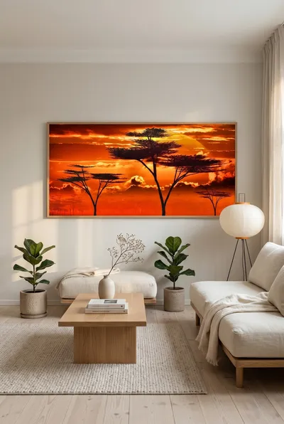 Raumansicht: Afrika Sonnenuntergang in der Savanne