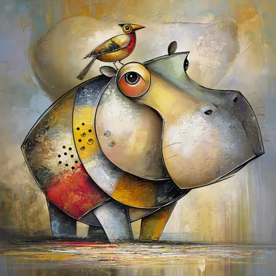 Wandbild Motiv: Gefährten Das Hippo und der Vogel